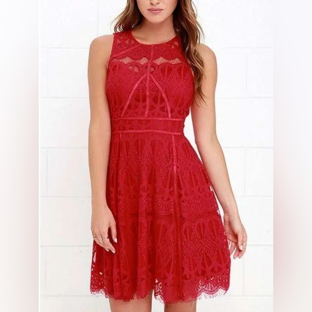 Adelyn Rae Red Crochet Lace Tiered Dress Size Medium